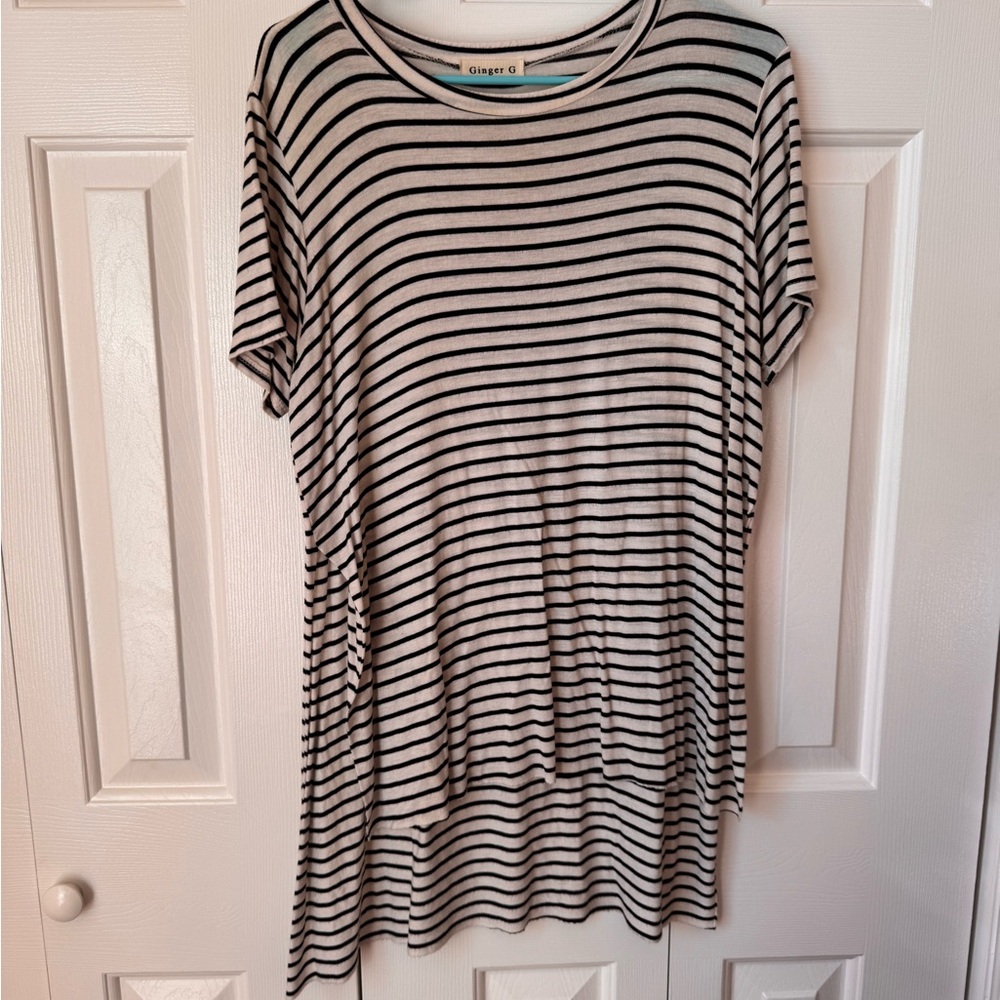 Ginger G Black and White Striped Women's Top
